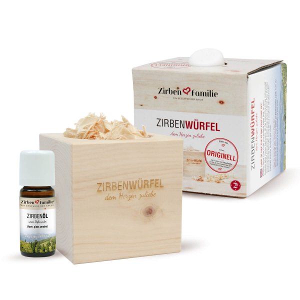 Zirbenwürfel mit Zirbenöl 10ml von der Zirbenfamilie Zirbenwürfel mit Zirbenöl 10ml von der Zirbenfamilie