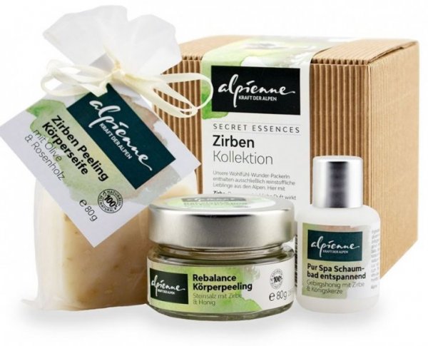 Zirben Kollektionsbox von Alpienne - Körperpeeling, Schaumbad, Körperseife