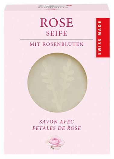 Rose Seife Swiss Made von Aromalife mit Rosenblüten