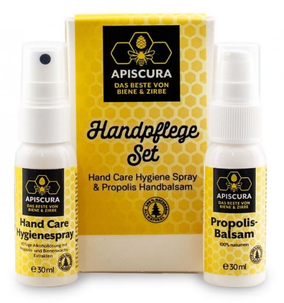 Handpflegeset mit Propolis Inhalt, Handbalsam und Hygienespray mit je 30ml