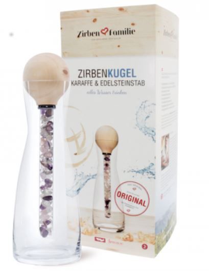 Zirbenkugel Wasserkaraffe mit Edelsteinstab