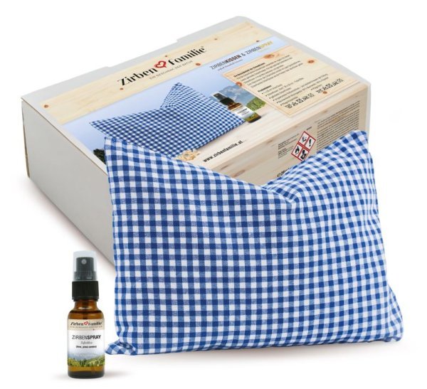 Cuscino pino cembro check 30 x 20 cm blu con 20 ml di spray pino cembro Famiglia pino cembro