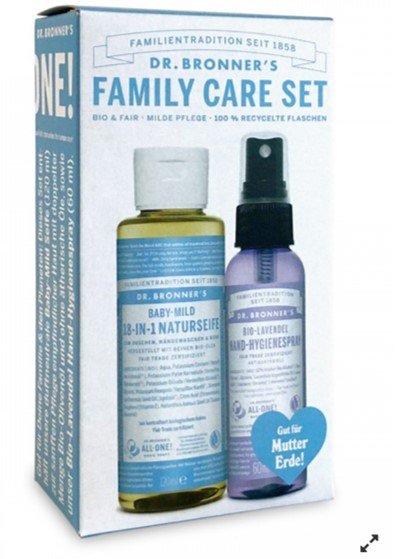 Family Care Set von Dr. Bronner's mit Naturseife und Hand-Hygienespray