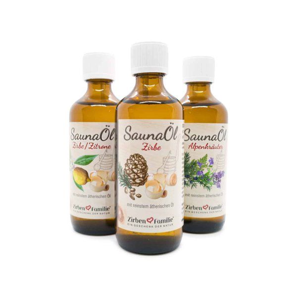3er Set Saunaöl 100ml Zirbenfamilie mit reinstem ätherischen Öl